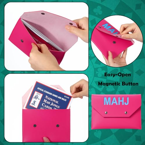 SilTriangle Leather Mahjong Card Clutch Holder Pouch for Cards Mahjong Accessories Protective Cover Case with Secure Closure Ideal Gift for Lover Playing Game Night7x5 InchHot Pink - Image 5