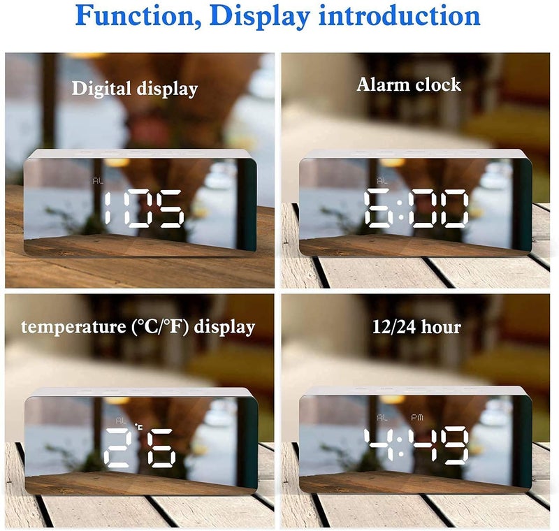 DOOMSDAY Digital LED Alarm Clock with Mirror Display for Heavy Sleepers and Kids with Snooze Time Temperature Functions for Bedroom Office and Travel Battery and USB Powered - Image 4