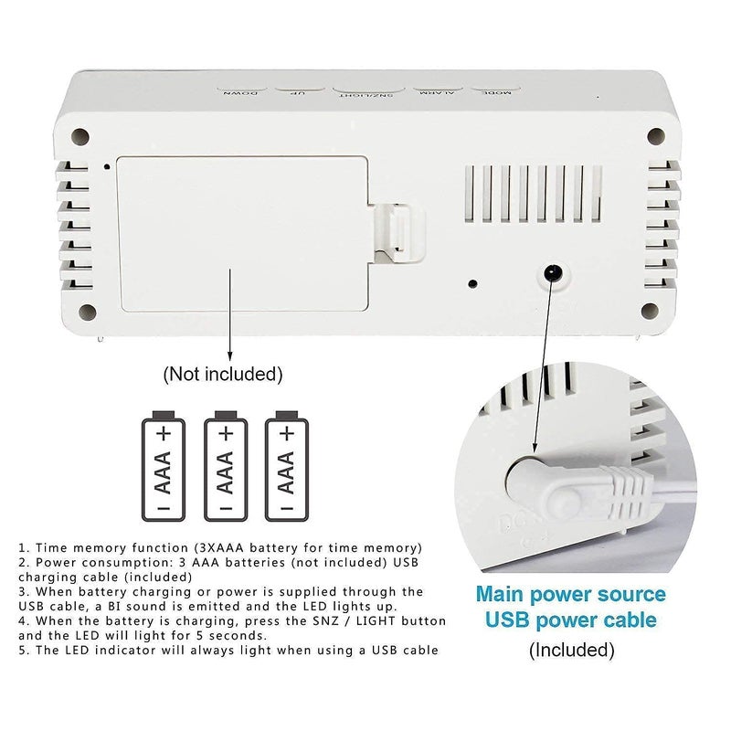 DOOMSDAY Digital LED Alarm Clock with Mirror Display for Heavy Sleepers and Kids with Snooze Time Temperature Functions for Bedroom Office and Travel Battery and USB Powered - Image 2