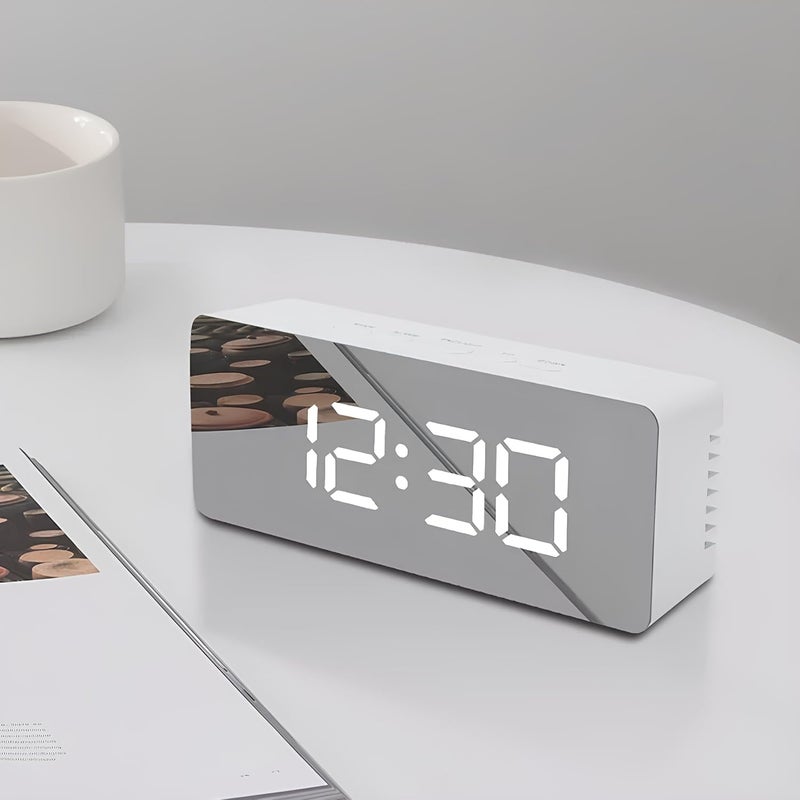 DOOMSDAY Digital LED Alarm Clock with Mirror Display for Heavy Sleepers and Kids with Snooze Time Temperature Functions for Bedroom Office and Travel Battery and USB Powered - Image 1