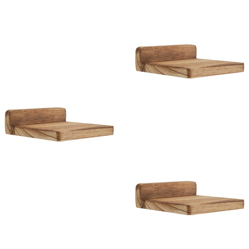 PHOENANCEE 127x10x4cm Wooden Square Floating Shelves Compact Style Mini Wall Shelf for Small Objects Hanging Wall Shelf Decoration for Bedroom Living Room Set of 3Carbonized Black