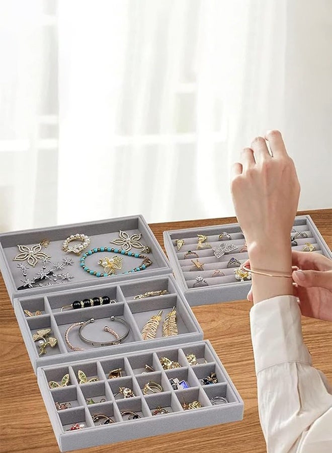 DUNISO Velvet Jewelry Trays Organizer for Drawers, Closet Drawer Accessories Tray Set of 6 Drawer Organizer for Earring, Ring, Stackable Jewelry Organizer Trays, Display Organizer Necklace Storage Showcase Bracelet Removable Tray - Image 2