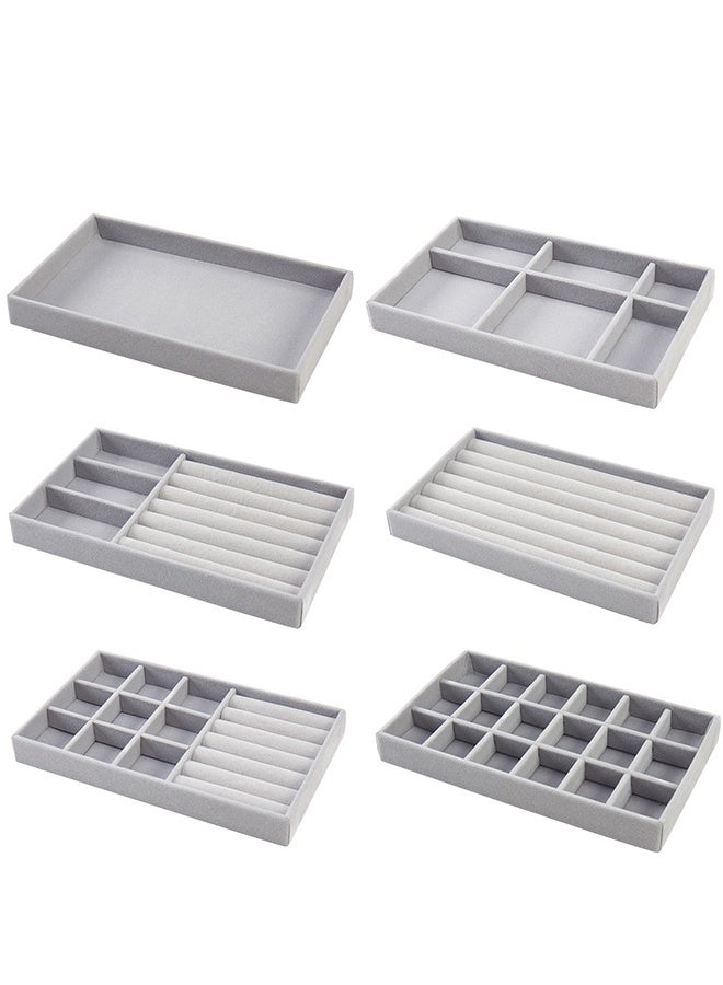 DUNISO Velvet Jewelry Trays Organizer for Drawers, Closet Drawer Accessories Tray Set of 6 Drawer Organizer for Earring, Ring, Stackable Jewelry Organizer Trays, Display Organizer Necklace Storage Showcase Bracelet Removable Tray - Image 3