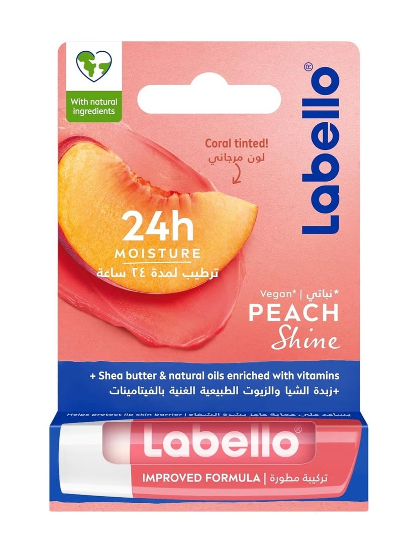 Peach Shine Lip Balm, 24H Moisture, with Shea Butter and Natural Oils Enriched with Vitamins, 4.8g
