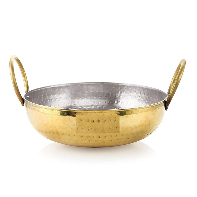 Brass Kadai with Kalai | 24 cm with 2650 ml Capacity 100% Pure Brass Kadhai with Tin Coating | Brass Kadai for Cooking and Serving | Brass Utensils for Kitchen - Image 1