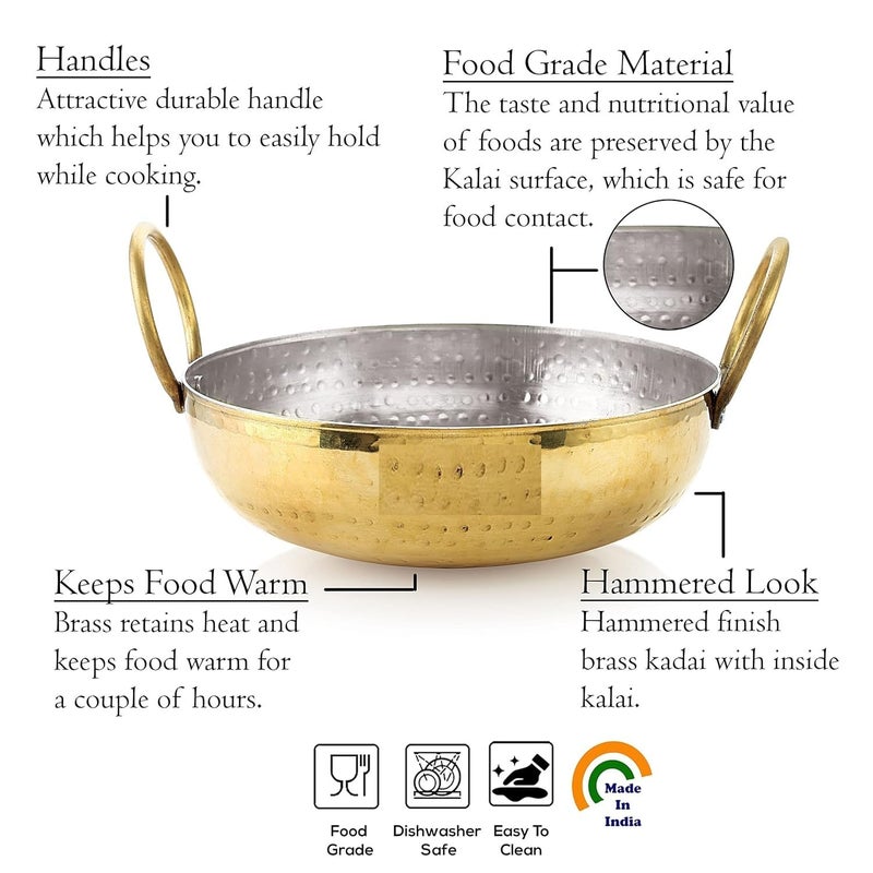 Brass Kadai with Kalai | 24 cm with 2650 ml Capacity 100% Pure Brass Kadhai with Tin Coating | Brass Kadai for Cooking and Serving | Brass Utensils for Kitchen - Image 4