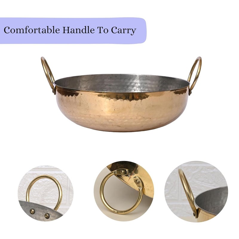 Brass Kadai with Kalai | 24 cm with 2650 ml Capacity 100% Pure Brass Kadhai with Tin Coating | Brass Kadai for Cooking and Serving | Brass Utensils for Kitchen - Image 5