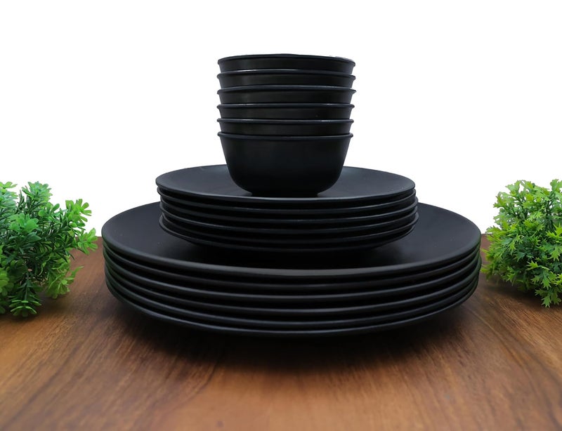 Amar Industries Melamine Dinner Set Elegant Unabreakable Matte Black Spiral Design Full Plates Half Plates with Bowl Set of 18 - Image 5