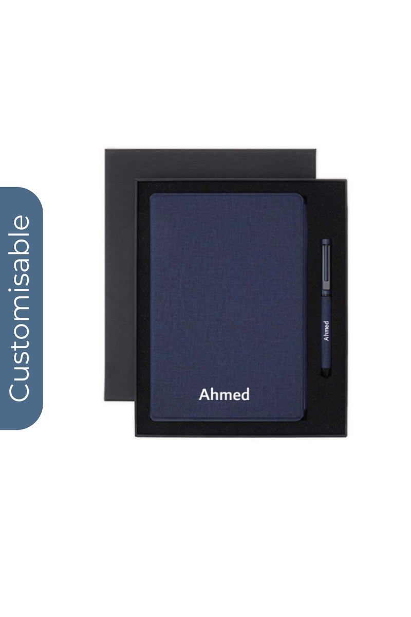 SANTHOME Personalised Sustainable Gift Set with Refillable Notebook & Pen - Navy - Image 1