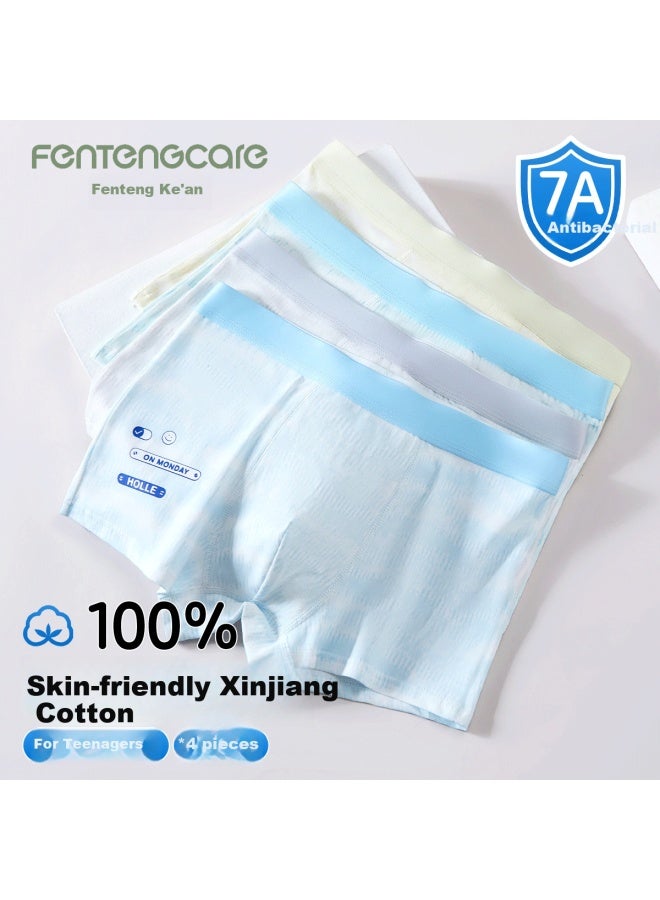Fentengcare Boys' Antibacterial Cotton Underwear Teenagers Skin-friendly Boxer Briefs 4-pack - Image 1