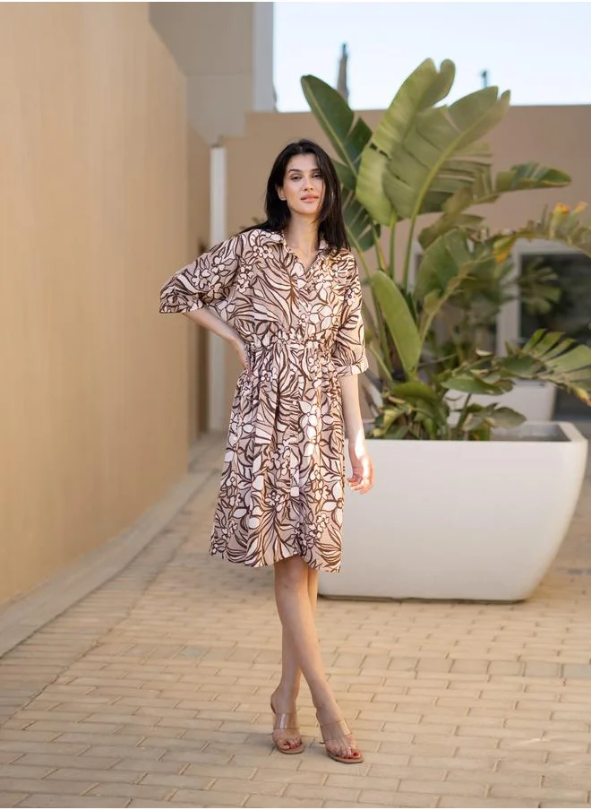سانسكريتي هومز Sanskrutihomes Printed Collared Knee-Length Dress