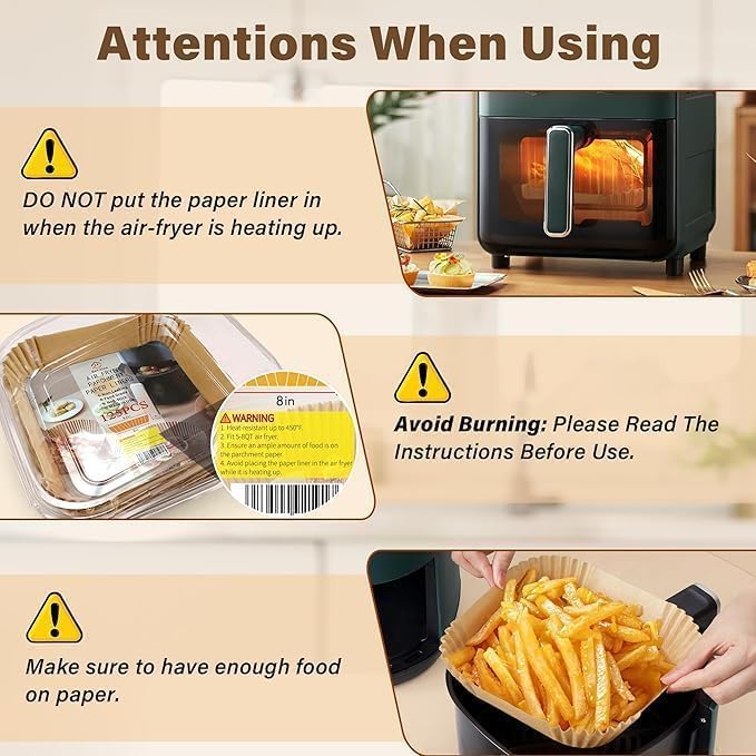 katbite Marve Air Fryer Paper Sheets, Disposable Paper Liner for Microwave, Oil-Proof Air Fryer Parchment Paper for Frying, Baking, Cooking, Roasting and Microwave (125 Pcs Square 8 INCH) - Image 5