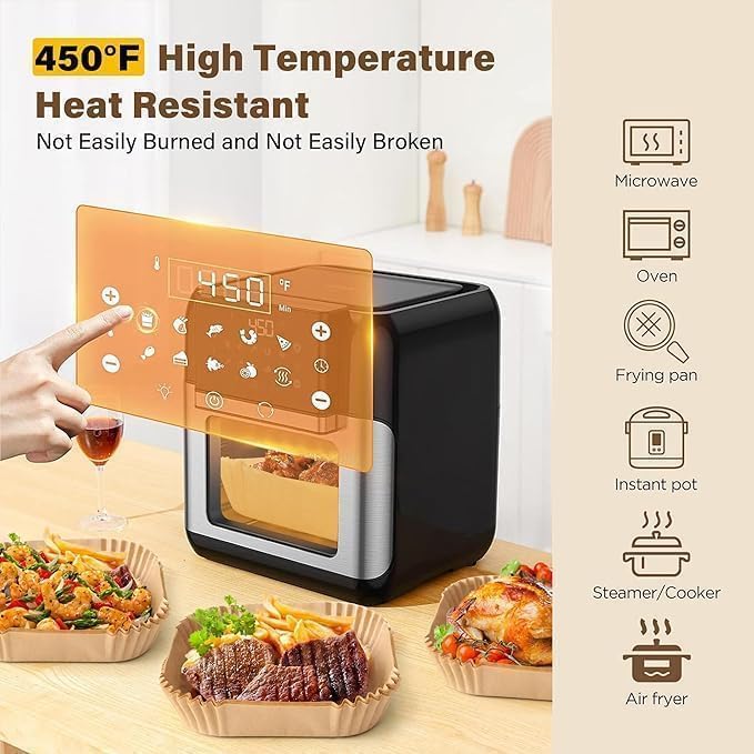 katbite Marve Air Fryer Paper Sheets, Disposable Paper Liner for Microwave, Oil-Proof Air Fryer Parchment Paper for Frying, Baking, Cooking, Roasting and Microwave (125 Pcs Square 8 INCH) - Image 2