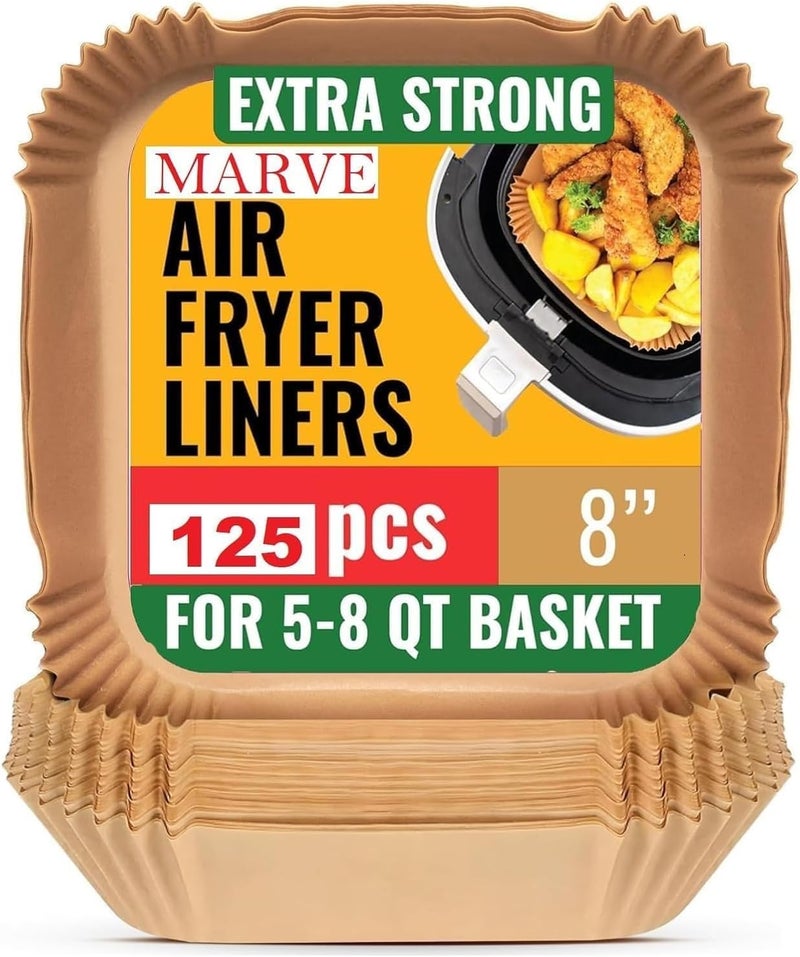 katbite Marve Air Fryer Paper Sheets, Disposable Paper Liner for Microwave, Oil-Proof Air Fryer Parchment Paper for Frying, Baking, Cooking, Roasting and Microwave (125 Pcs Square 8 INCH) - Image 1