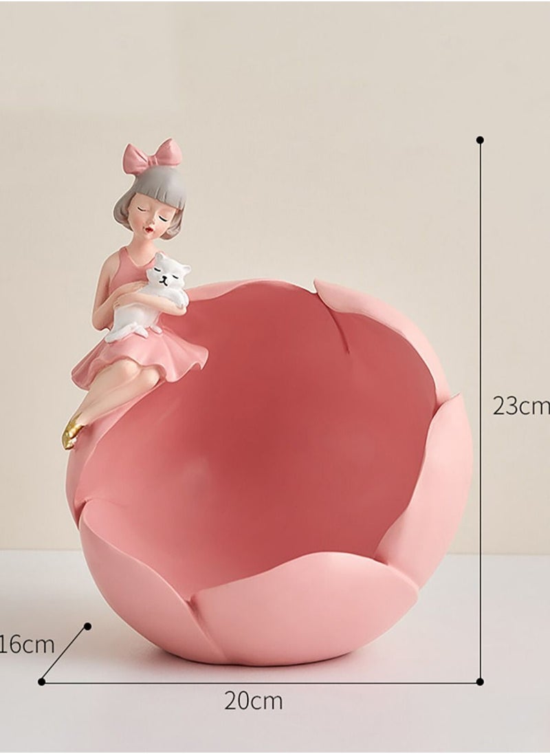 Merry Moments Modern Decor Resin Tray Statue Tray Storage Key Holder Candy Jewelry Earrings Tray Suitable for Home Decor Modern Art Dining Table Decor Office Small Object Tray Cat Pink 20x23cm Type E  - Image 3
