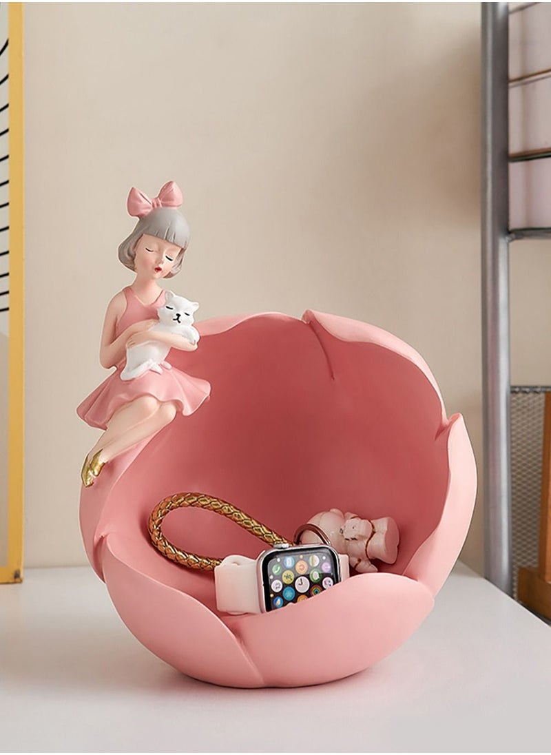 Merry Moments Modern Decor Resin Tray Statue Tray Storage Key Holder Candy Jewelry Earrings Tray Suitable for Home Decor Modern Art Dining Table Decor Office Small Object Tray Cat Pink 20x23cm Type E  - Image 4