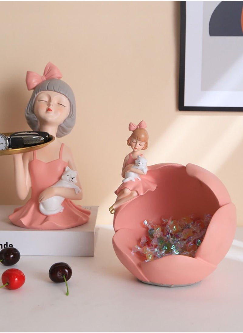 Merry Moments Modern Decor Resin Tray Statue Tray Storage Key Holder Candy Jewelry Earrings Tray Suitable for Home Decor Modern Art Dining Table Decor Office Small Object Tray Cat Pink 20x23cm Type E  - Image 2
