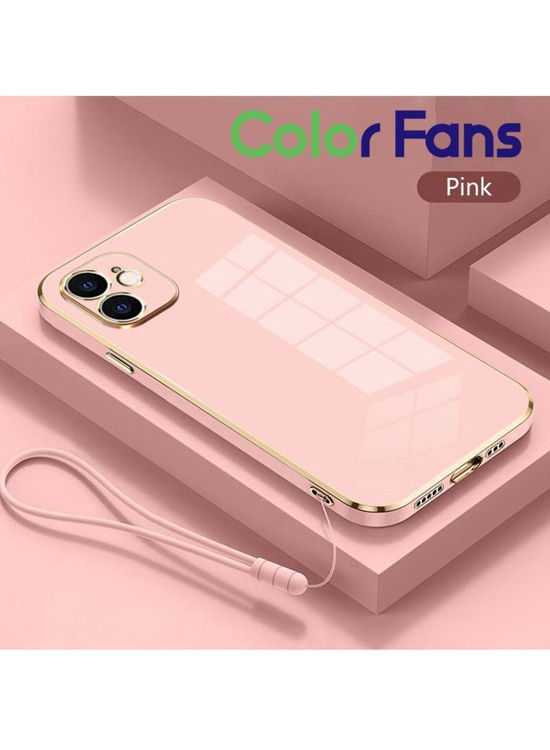 Color Fans Case for Apple 12 Electroplated Protective Cover Gold-Pink