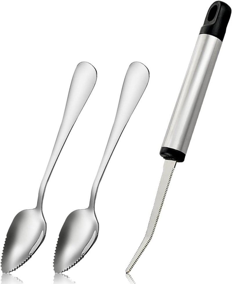 Ralleyfun Grapefruit Spoon Serrated Edge Knife Stainless Steel Fruit Knife Grapefruit Utensils Tool Dessert Spoons for Citrus Lemon Kiwi Melon Lime Pitaya Apple Fruit Puree - Image 1