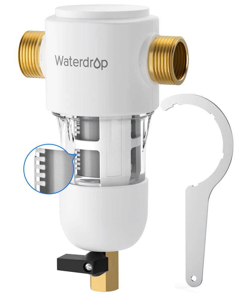 Waterdrop Spin Down Sediment Filter Reusable Whole House Water Filter System Flushable PreFilter System for CityWell Water 50 Micron 1 MNPT 34 FNPT WDPF01 - Image 2