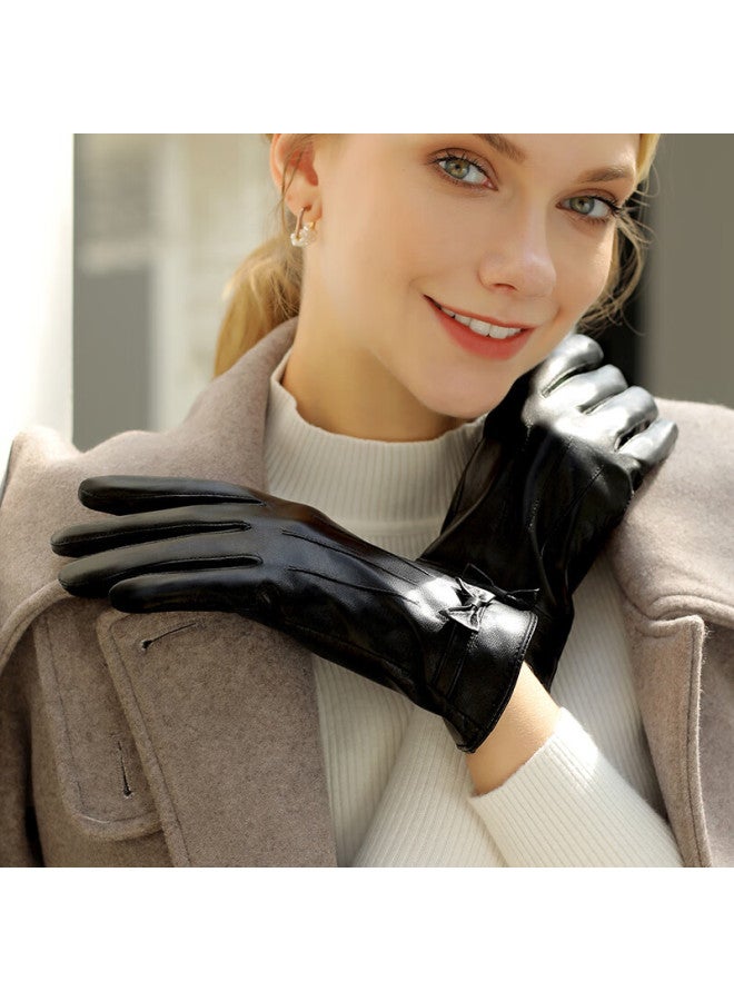 Red Dragonfly Women's Genuine Leather Winter Riding Warm Motorcycle Driving Fleece-lined Thickened Touchscreen Lambskin Gloves - Image 1