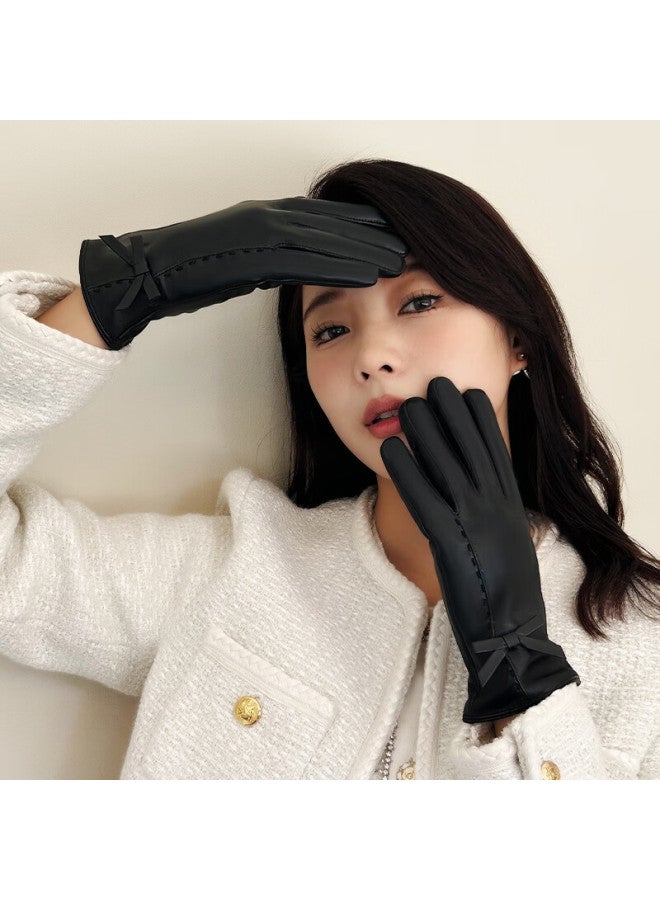 Red Dragonfly Women's Genuine Leather Winter Riding Warm Motorcycle Driving Fleece-lined Thickened Touchscreen Lambskin Gloves - Image 5