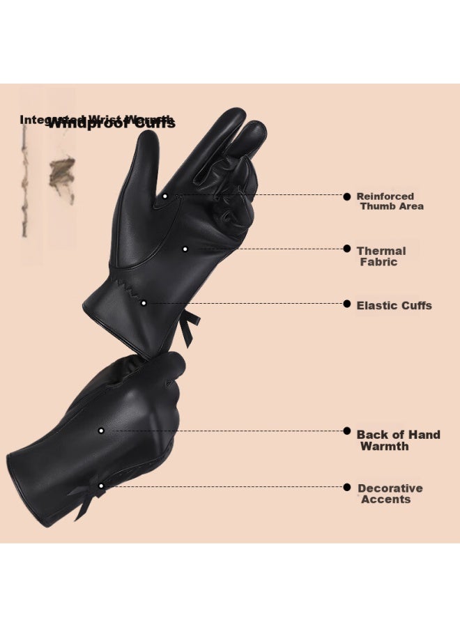 Red Dragonfly Women's Genuine Leather Winter Riding Warm Motorcycle Driving Fleece-lined Thickened Touchscreen Lambskin Gloves - Image 4