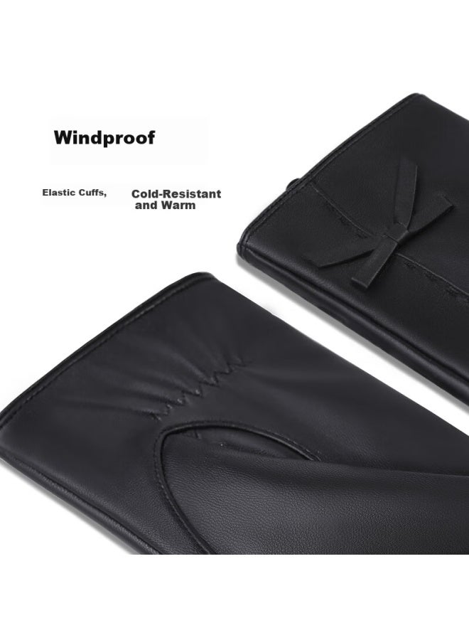 Red Dragonfly Women's Genuine Leather Winter Riding Warm Motorcycle Driving Fleece-lined Thickened Touchscreen Lambskin Gloves - Image 2