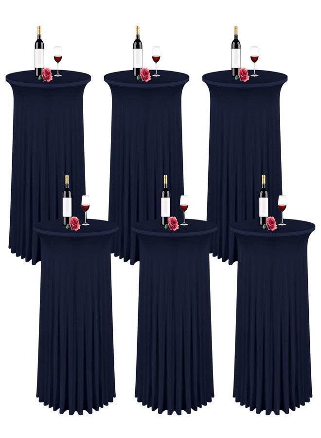 fani 6 Packs 32"x 43" Round Cocktail Table Skirt, Spandex Fitted High Top Table Skirt, Spandex Stretch Cocktail Tablecloth for Wedding Party Bar Banquet Birthday Tables(Navy Blue) - Image 1