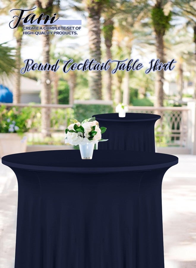 fani 6 Packs 32"x 43" Round Cocktail Table Skirt, Spandex Fitted High Top Table Skirt, Spandex Stretch Cocktail Tablecloth for Wedding Party Bar Banquet Birthday Tables(Navy Blue) - Image 4