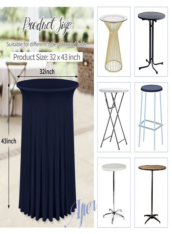 fani 6 Packs 32"x 43" Round Cocktail Table Skirt, Spandex Fitted High Top Table Skirt, Spandex Stretch Cocktail Tablecloth for Wedding Party Bar Banquet Birthday Tables(Navy Blue) - Image 2