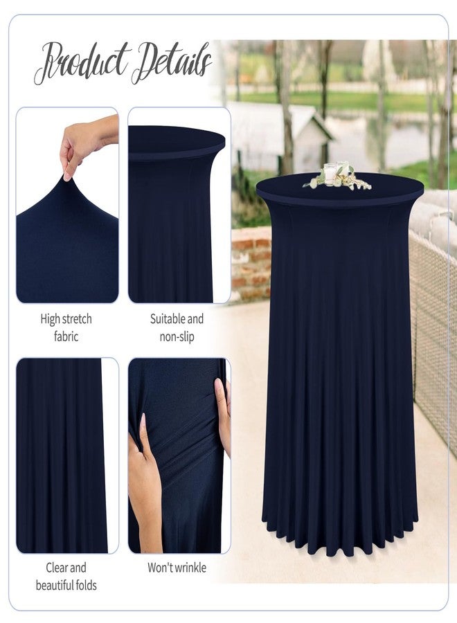 fani 6 Packs 32"x 43" Round Cocktail Table Skirt, Spandex Fitted High Top Table Skirt, Spandex Stretch Cocktail Tablecloth for Wedding Party Bar Banquet Birthday Tables(Navy Blue) - Image 3