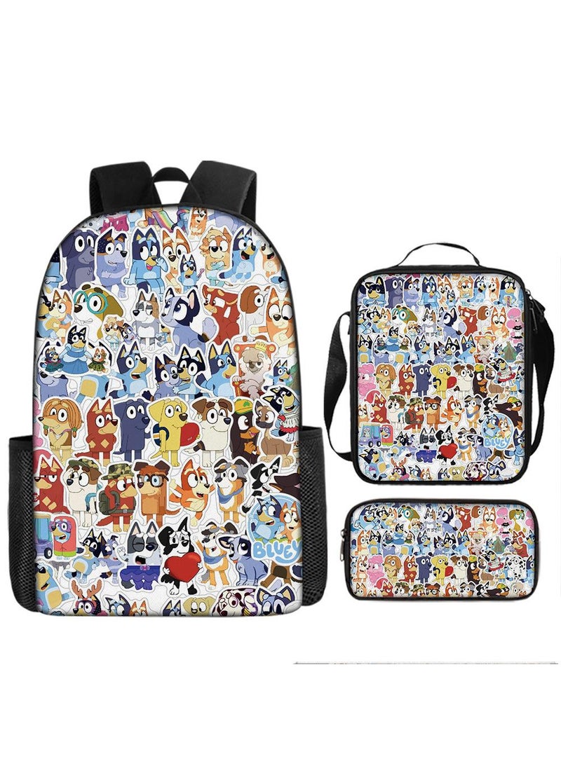 General - 3-piece Set Bluey Family Anime Backpacks Bluey Family Lightweight Backpacks Meal Bags Pen Bags Cute Backbags - Image 1