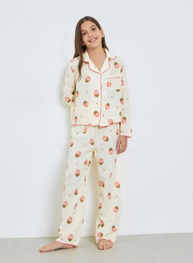 Take Two Teen Girls Strawberry Print Shirt and Pyjama Set