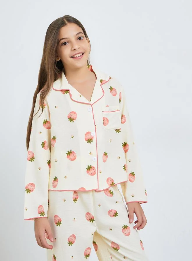 Take Two Teen Girls Strawberry Print Shirt and Pyjama Set