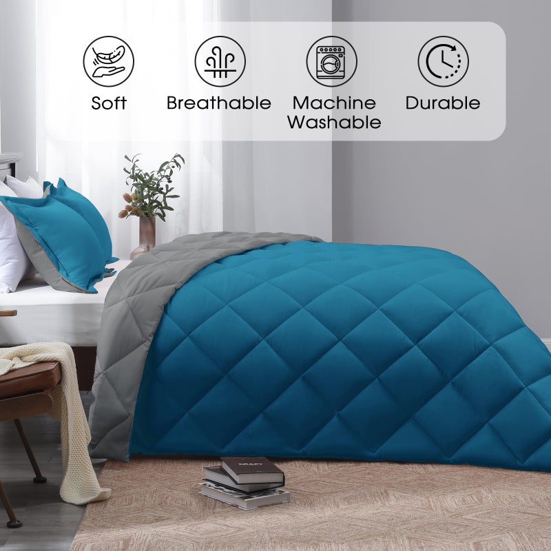 Basic Beyond Queen Comforter Set - Blue Comforter Set Queen, Reversible Bed Comforter Queen Set for All Seasons, Algiers Blue/Charcoal Gray, 1 Comforter (88"x92") and 2 Pillow Shams (20"x26"+2") - Image 2
