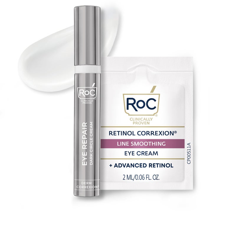 RoC Derm Correxion Retinol Eye Repair Dark Circle Cream Treatment with Niacinamide, Resveratrol, Proxygen for puffy eyes, wrinkles, and crow's feet with Line Smoothing Eye Packette - Image 1