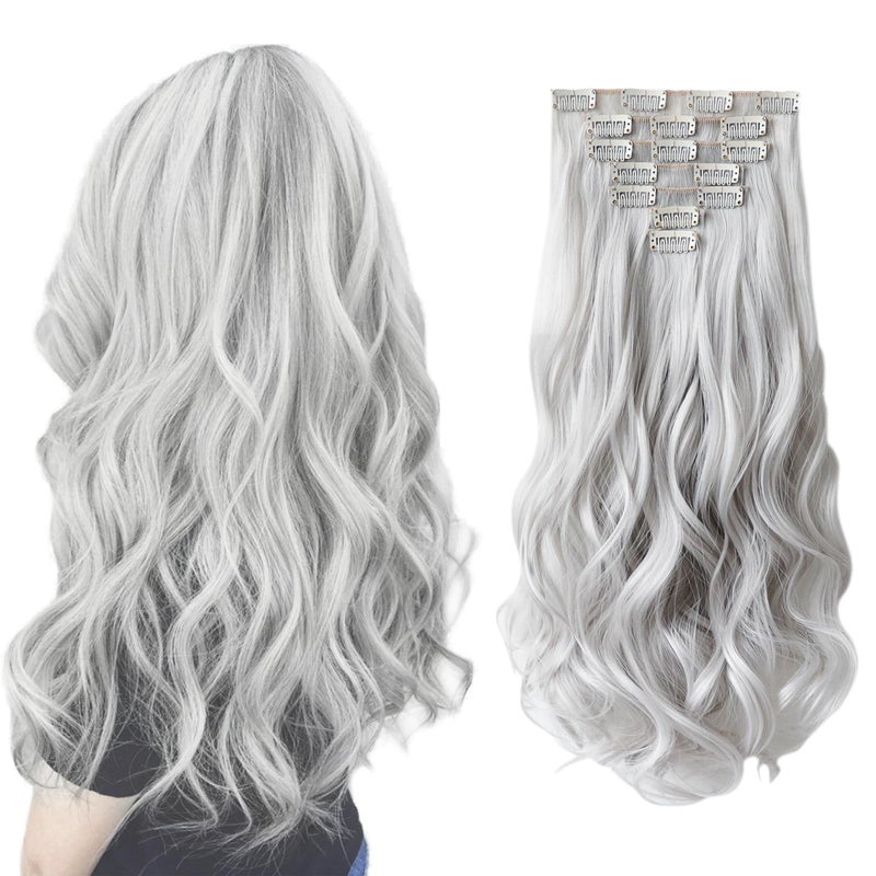 SYXLCYGG Silver White Hair Extensions Clip Hair Extension 18 Wavy 5 Oz Synthetic Fluffy and not Tangled Cheap Hair Piece Women