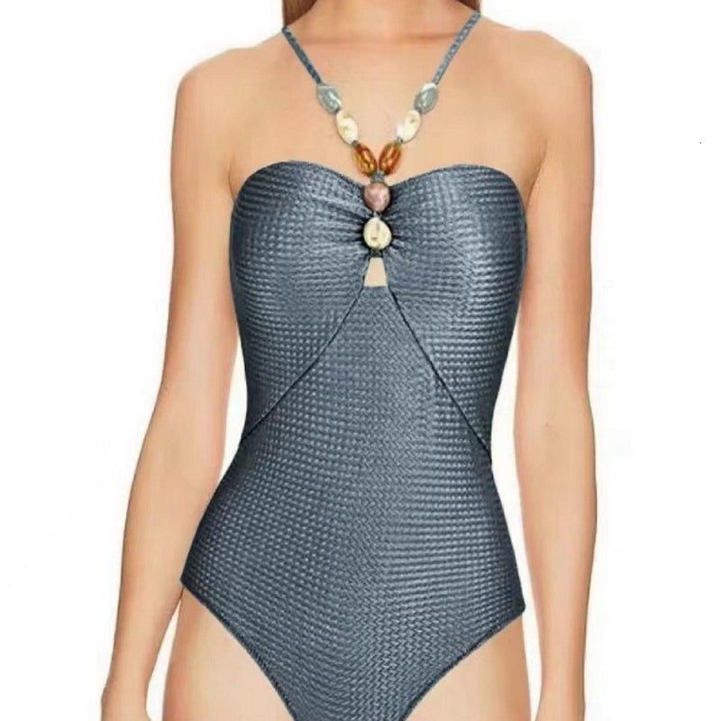 6 Colors] New 2024 One-Piece Swimsuit Retro Beaded Southeast Asian Beach Dress Suit Slimming Texture - Image 4