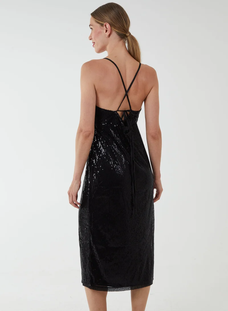 بلو فانيلا فستان كامي ميدي بياقة ملفوفة