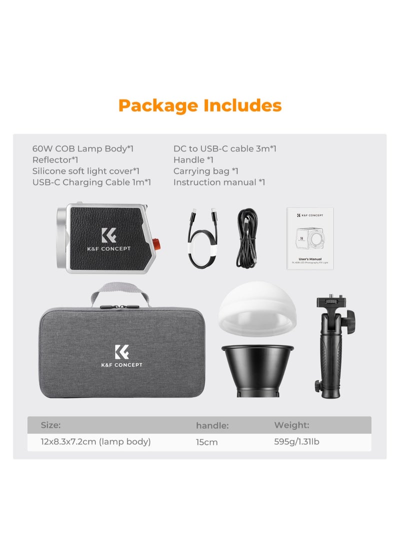 K&F Concept KF 34.045 K&F Concept 60W LED Video Light – Battery‑Powered, Adjustable CCT 2700–6500K - Image 5