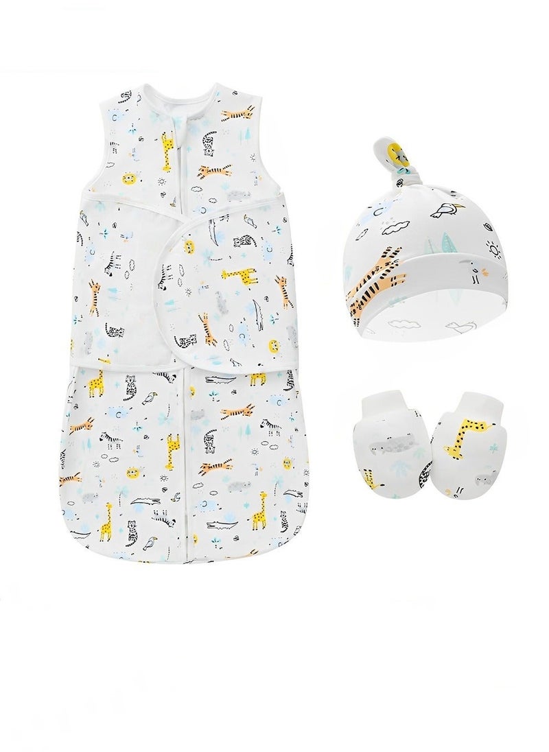 DOOKOO 4 PCS Newborn Sleepsack Swaddle Blanket Baby Swaddling Wrap Infant Babies Sleeping Bag with Hat and Anti-grasping Gloves for Boy Girl Soft Cotton Sleep Sack  - Image 1