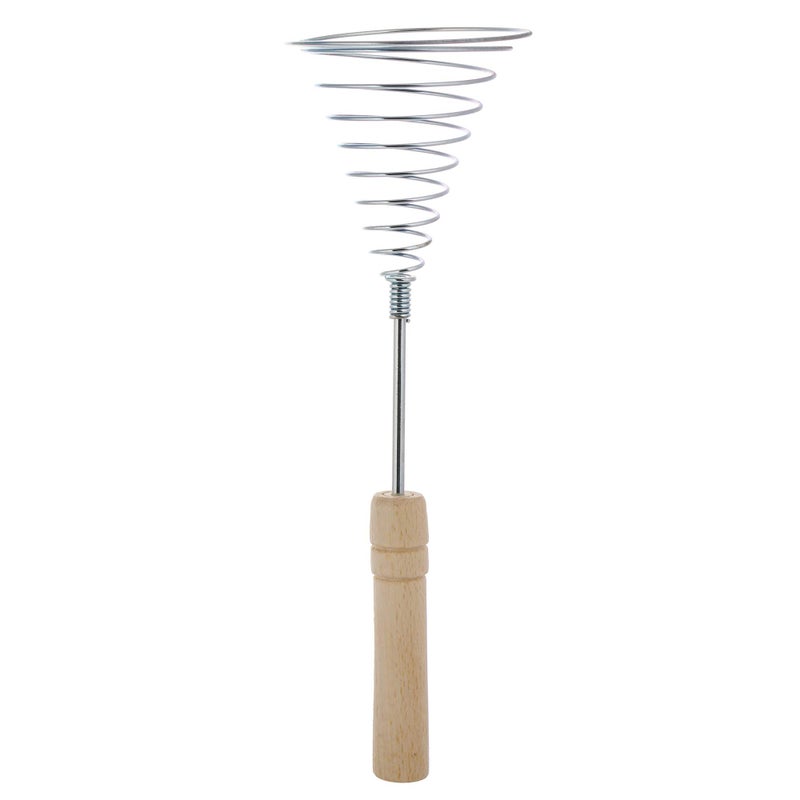 Stainless Steel Spring Coil Whisk 1 Pcs Wire Whip Egg Whisk with Wooden Long Handle Heavy Duty Whisks for Cooking