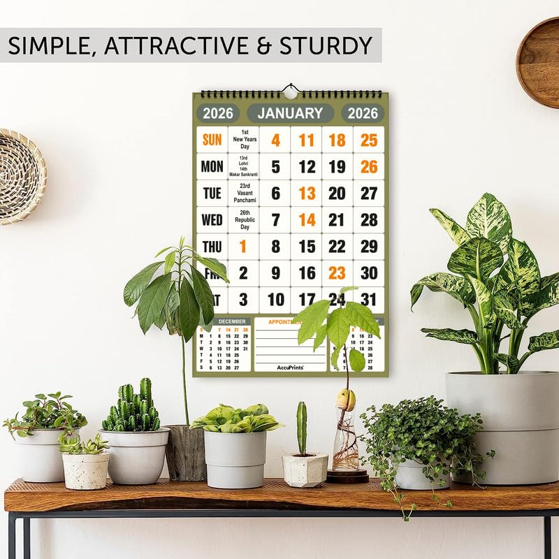 AccuPrints® Wall Calendar 2026 Planner-Size (14 x 20) inch For Office Home Table New Year Hanging Kids (35.5 x 50) cm- (14 x 20 Green) - Image 3