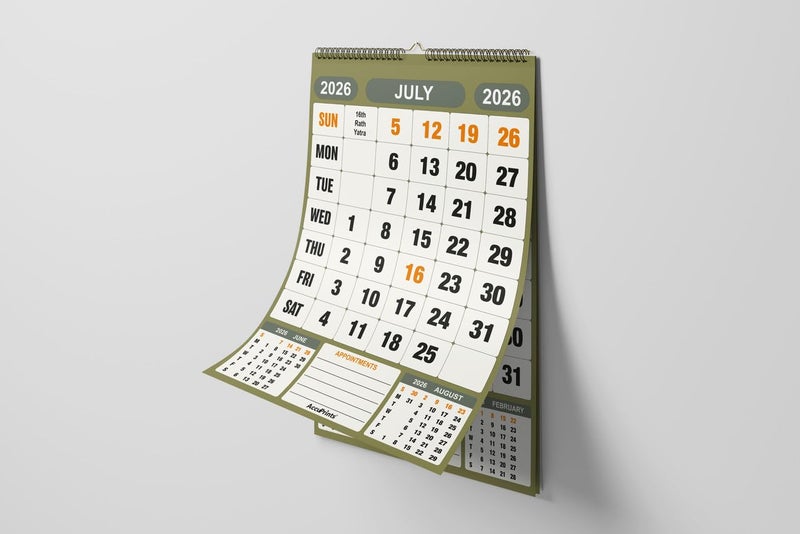 AccuPrints® Wall Calendar 2026 Planner-Size (14 x 20) inch For Office Home Table New Year Hanging Kids (35.5 x 50) cm- (14 x 20 Green) - Image 5