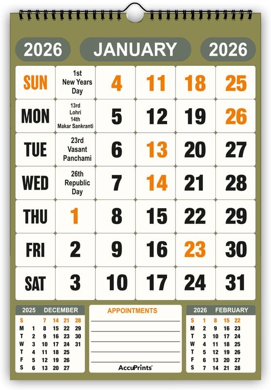 AccuPrints® Wall Calendar 2026 Planner-Size (14 x 20) inch For Office Home Table New Year Hanging Kids (35.5 x 50) cm- (14 x 20 Green) - Image 4