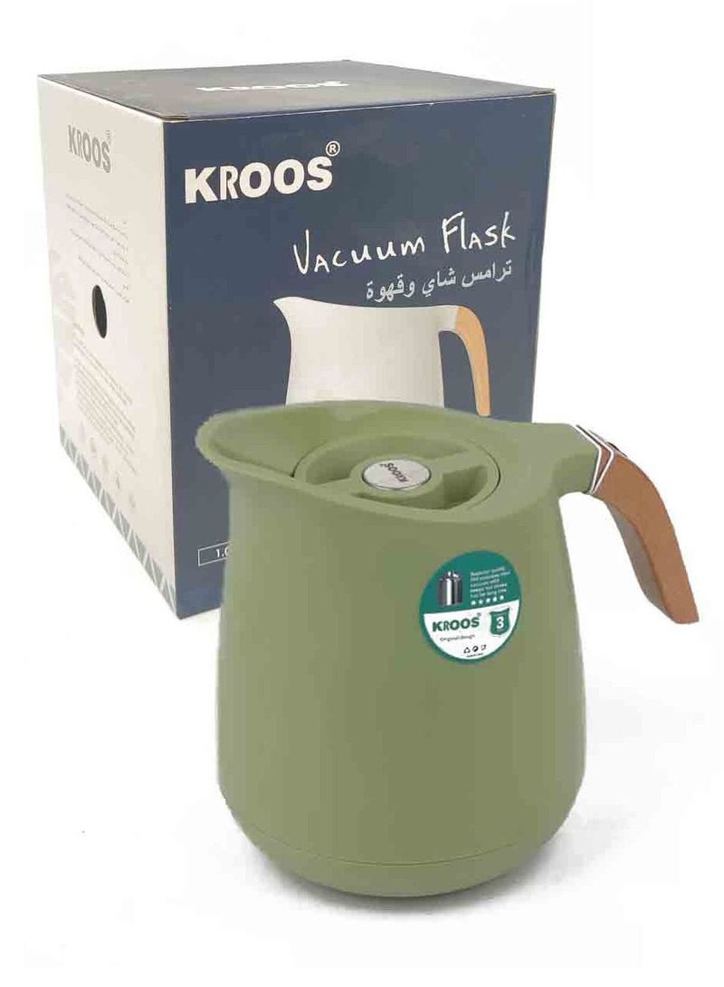 كروس ترمس كروس استيل اخضر بمقبض خشب 1 لتر - Image 1