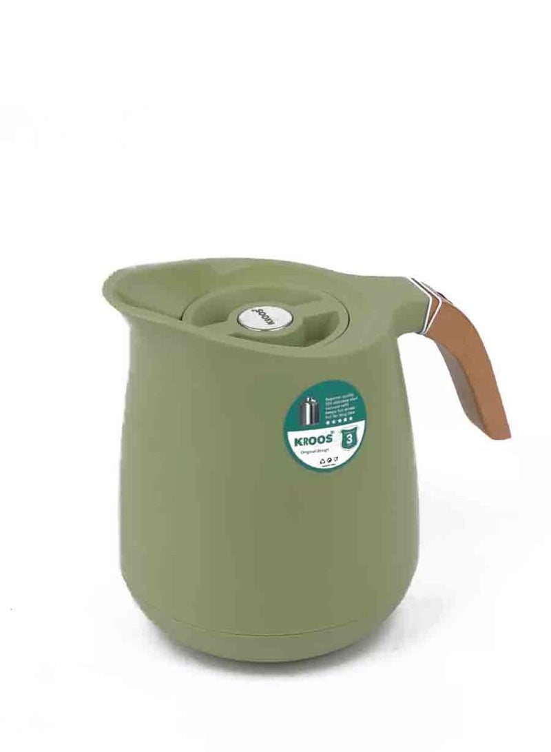 كروس ترمس كروس استيل اخضر بمقبض خشب 1 لتر - Image 3