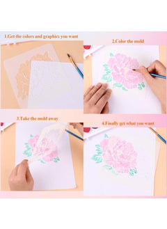 Adasea 16 Pieces Flower Stencil Spring Summer Rose Flower Stencil Bird Leaf Drawing Stencils Reusable Painting Stencil Template for Painting on Wood Wall Home Decor DIY Craft, 5.9 x 5.9 Inches  - Image 4
