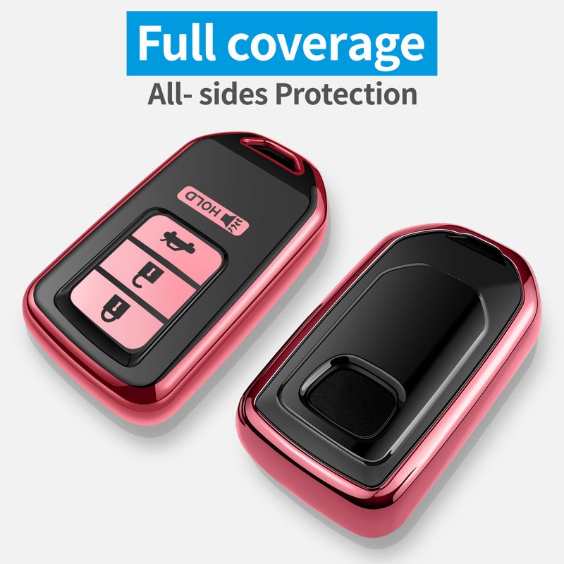 Tukellen for Honda Key Fob Cover, Premium Soft TPU Full Protection Key Fob Case for Accord Civic CRV Pilot Ridgeline Odyssey Passport Smart Remote Key Protector 4 Buttons (Pink) - Image 3